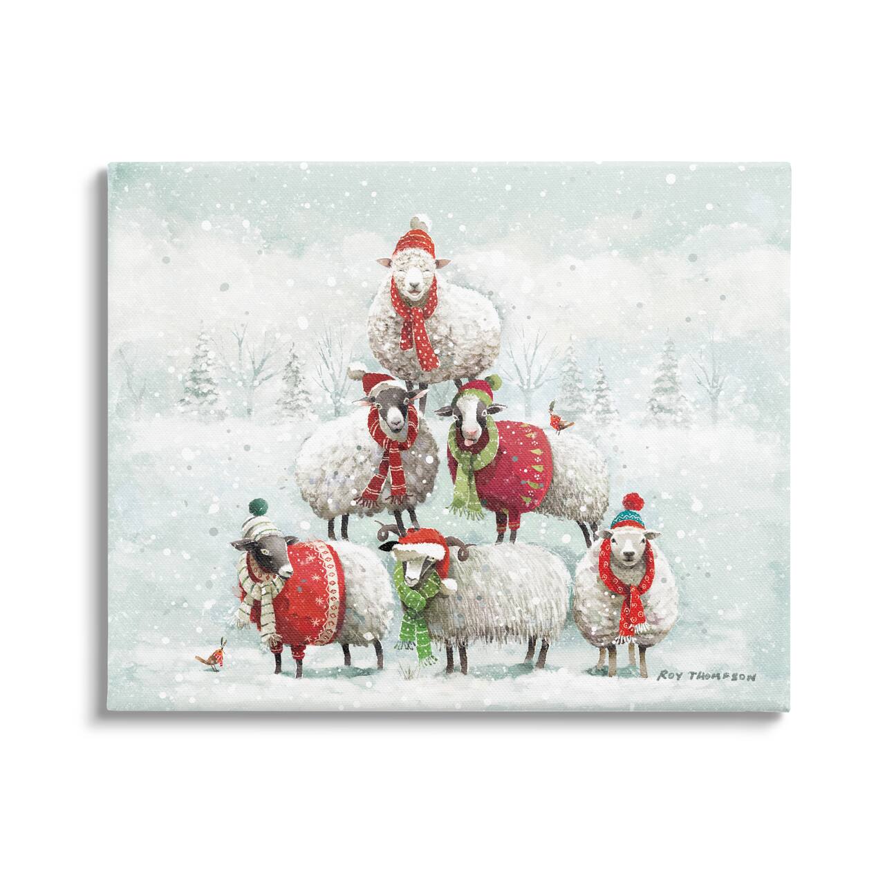 Stupell Industries Winter Sheep Snowy Farm Animals Canvas Wall Art